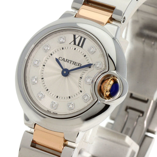 CARTIER Watches Quartz WE902030 Stainless Steel , SSxK18PG Silver Baron Blue 1.1" 11P Diamond Silver dial Women Used Authentic
