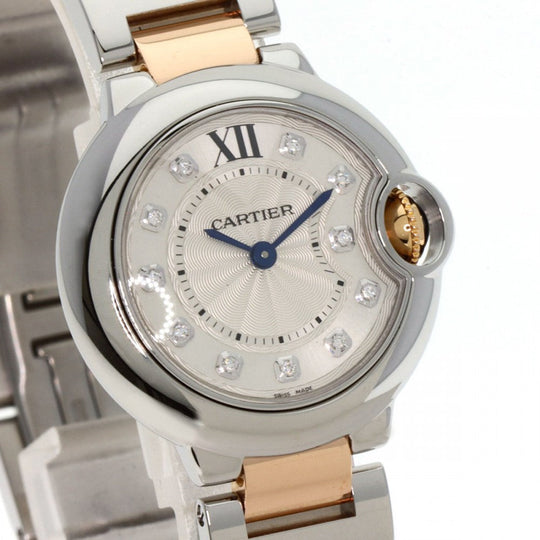 CARTIER Watches Quartz WE902030 Stainless Steel , SSxK18PG Silver Baron Blue 1.1" 11P Diamond Silver dial Women Used Authentic