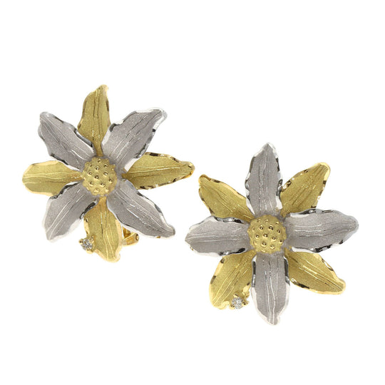 SHUN TAMURA Earring K18YG , PT900 gold Flower motif 1P diamond Women Used Authentic