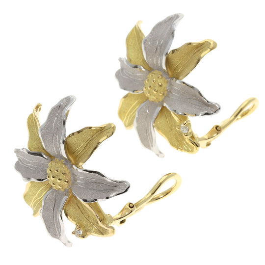 SHUN TAMURA Earring K18YG , PT900 gold Flower motif 1P diamond Women Used Authentic