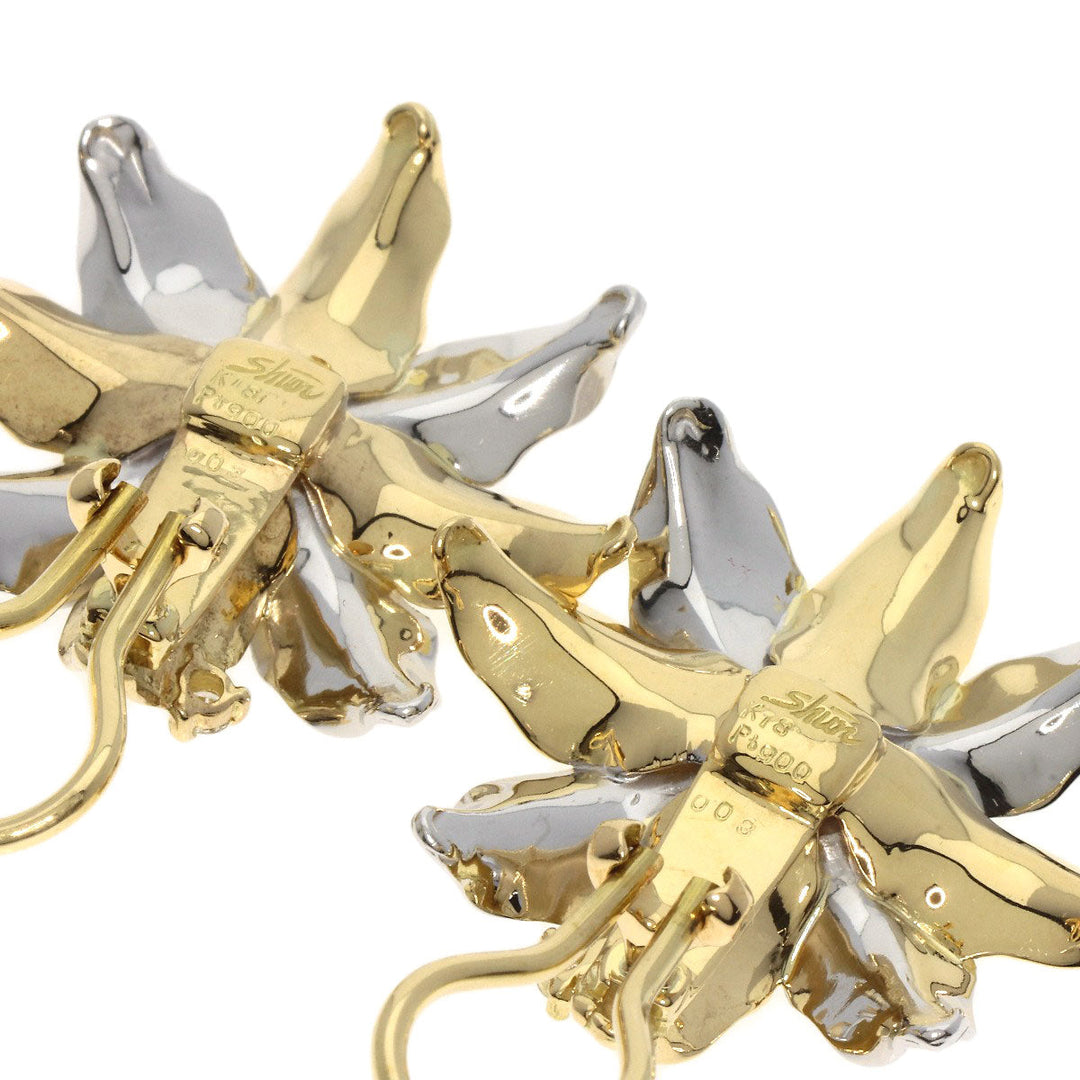 SHUN TAMURA Earring K18YG , PT900 gold Flower motif 1P diamond Women Used Authentic