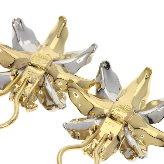 SHUN TAMURA Earring K18YG , PT900 gold Flower motif 1P diamond Women Used Authentic