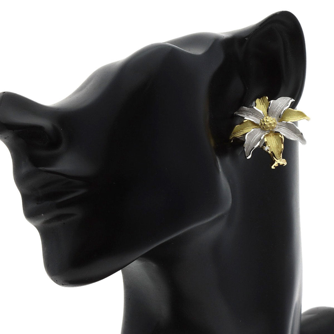 SHUN TAMURA Earring K18YG , PT900 gold Flower motif 1P diamond Women Used Authentic