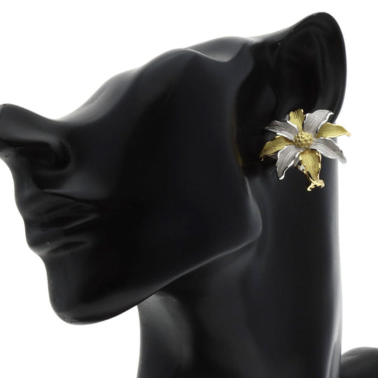 SHUN TAMURA Earring K18YG , PT900 gold Flower motif 1P diamond Women Used Authentic