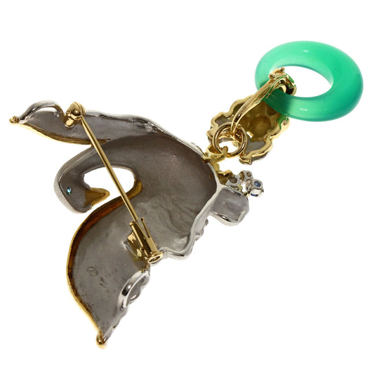 NOBUKO ISHIKAWA Brooch PT900 Silver as time swan green chalcedony sapphire diamond