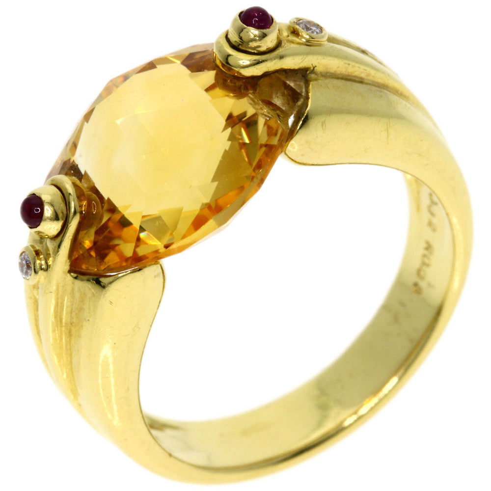 Ponte Vecchio Ring 18K Yellow Gold gold Diamonds Rubies Colored Stones Women Used Authentic