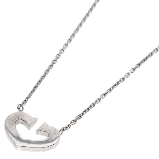 CARTIER Necklace K18WG Silver C heart Women Used Authentic