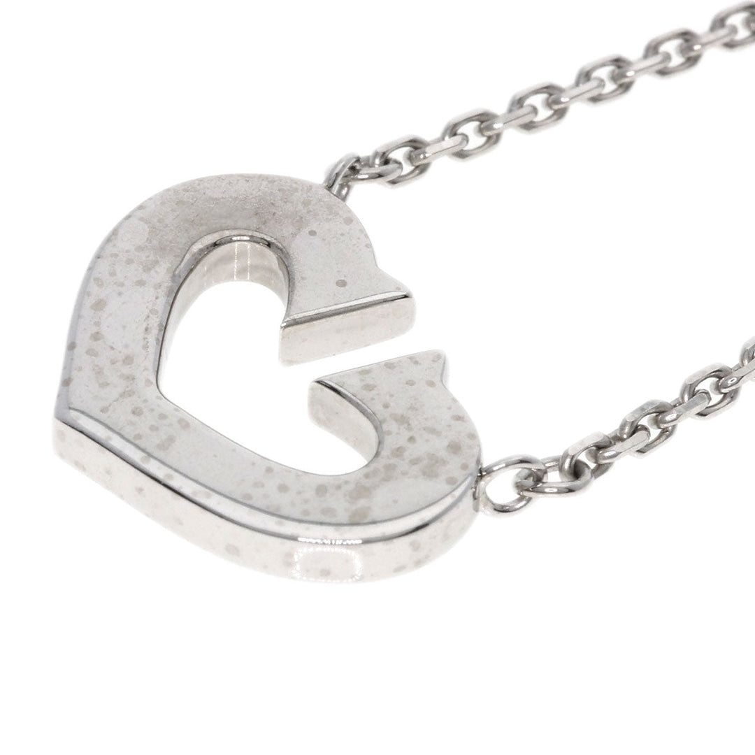 CARTIER Necklace K18WG Silver C heart Women Used Authentic