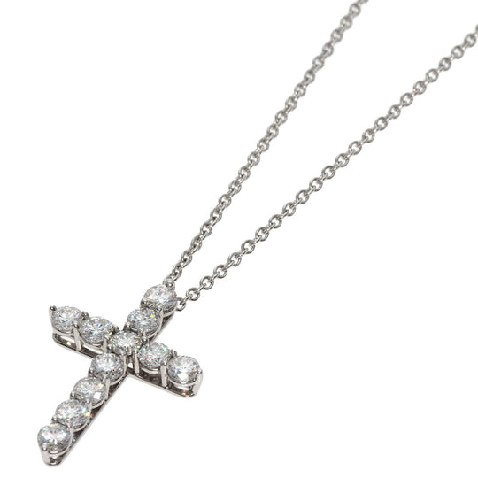 TIFFANY&Co. Necklace PT950 Silver Small cross diamond Women Used Authentic