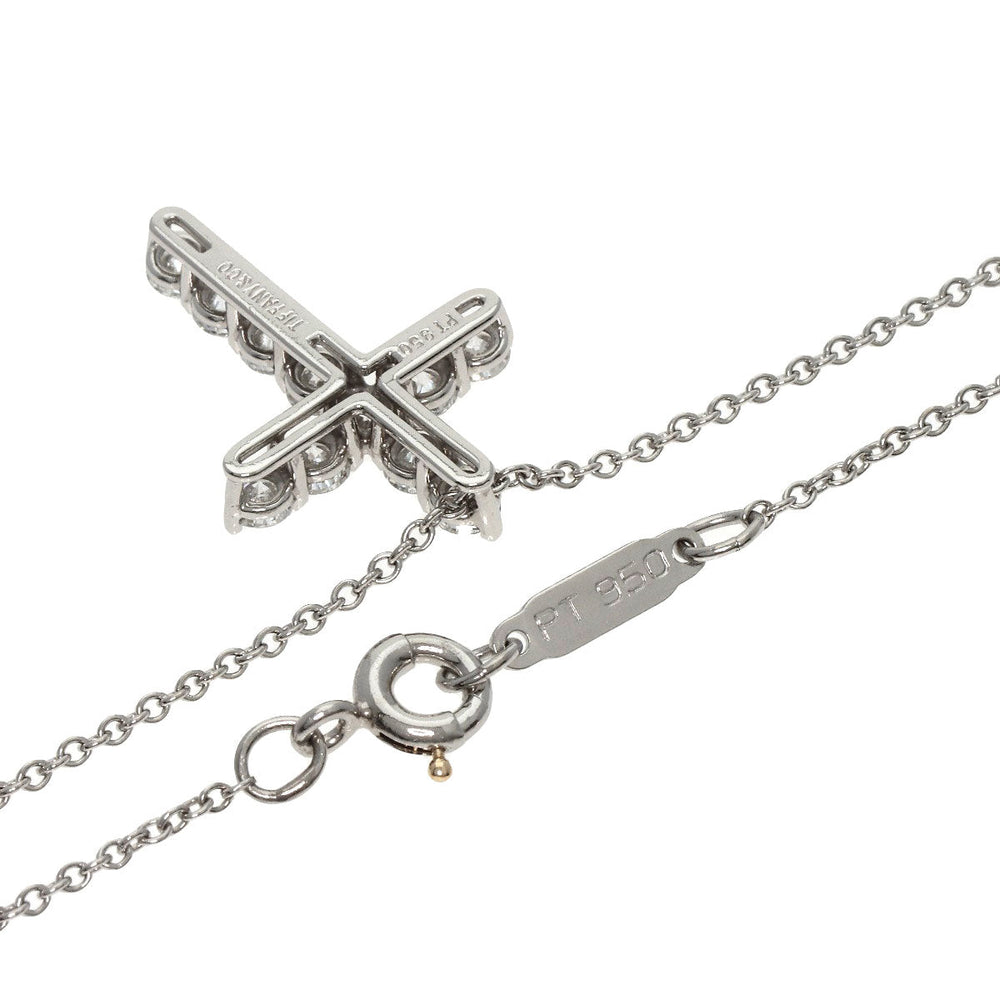 TIFFANY&Co. Necklace PT950 Silver Small cross diamond Women Used Authentic