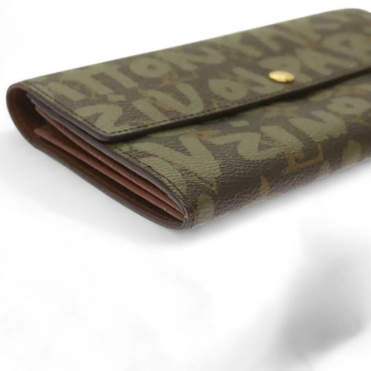 Louis Vuitton Monogram Graffiti Long Leather Wallet Khaki Womens