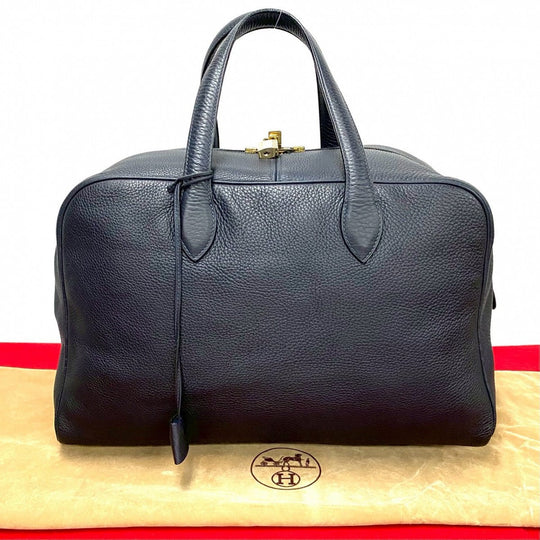 HERMES Boston Duffel bag Taurillon Clemence Navy Victoria 43
