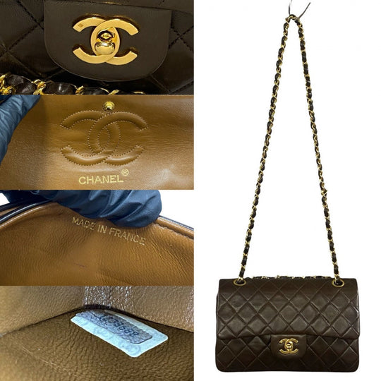 CHANEL Shoulder Bag lambskin Brown Matrasse