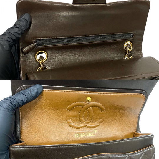 CHANEL Shoulder Bag lambskin Brown Matrasse