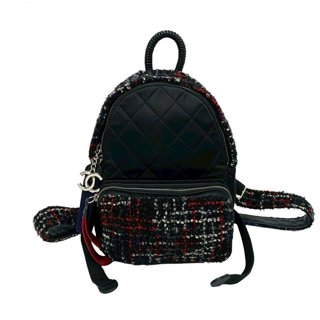 CHANEL Backpack tweed black