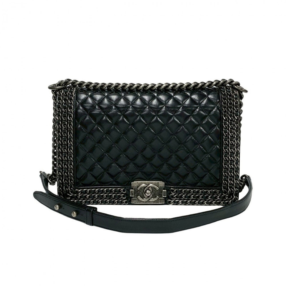 CHANEL Shoulder Bag leather black Boy chanel