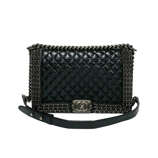 CHANEL Shoulder Bag leather black Boy chanel