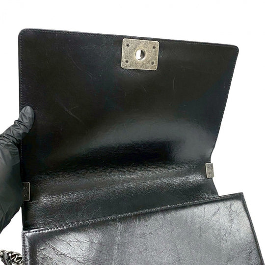 CHANEL Shoulder Bag leather black Boy chanel