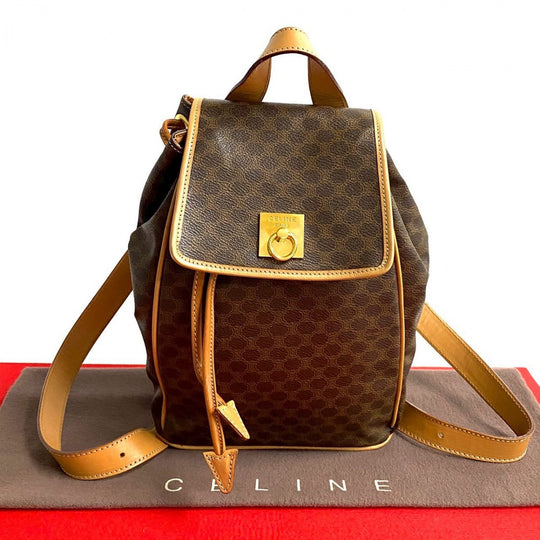CELINE Backpack leather Brown logo Macadam Blason TriomphePattern