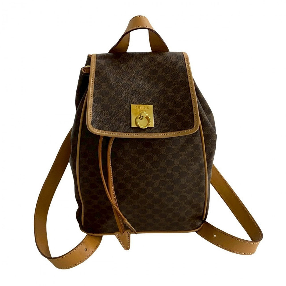 CELINE Backpack leather Brown logo Macadam Blason TriomphePattern