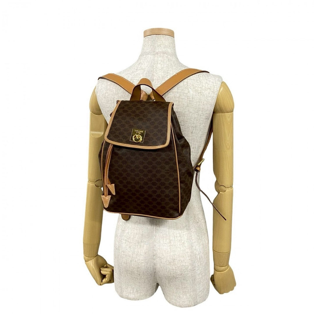 CELINE Backpack leather Brown logo Macadam Blason TriomphePattern