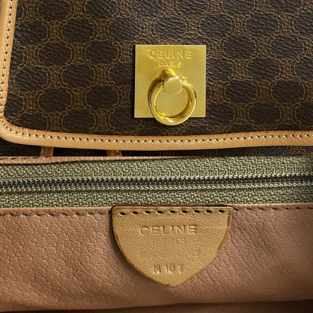 CELINE Backpack leather Brown logo Macadam Blason TriomphePattern