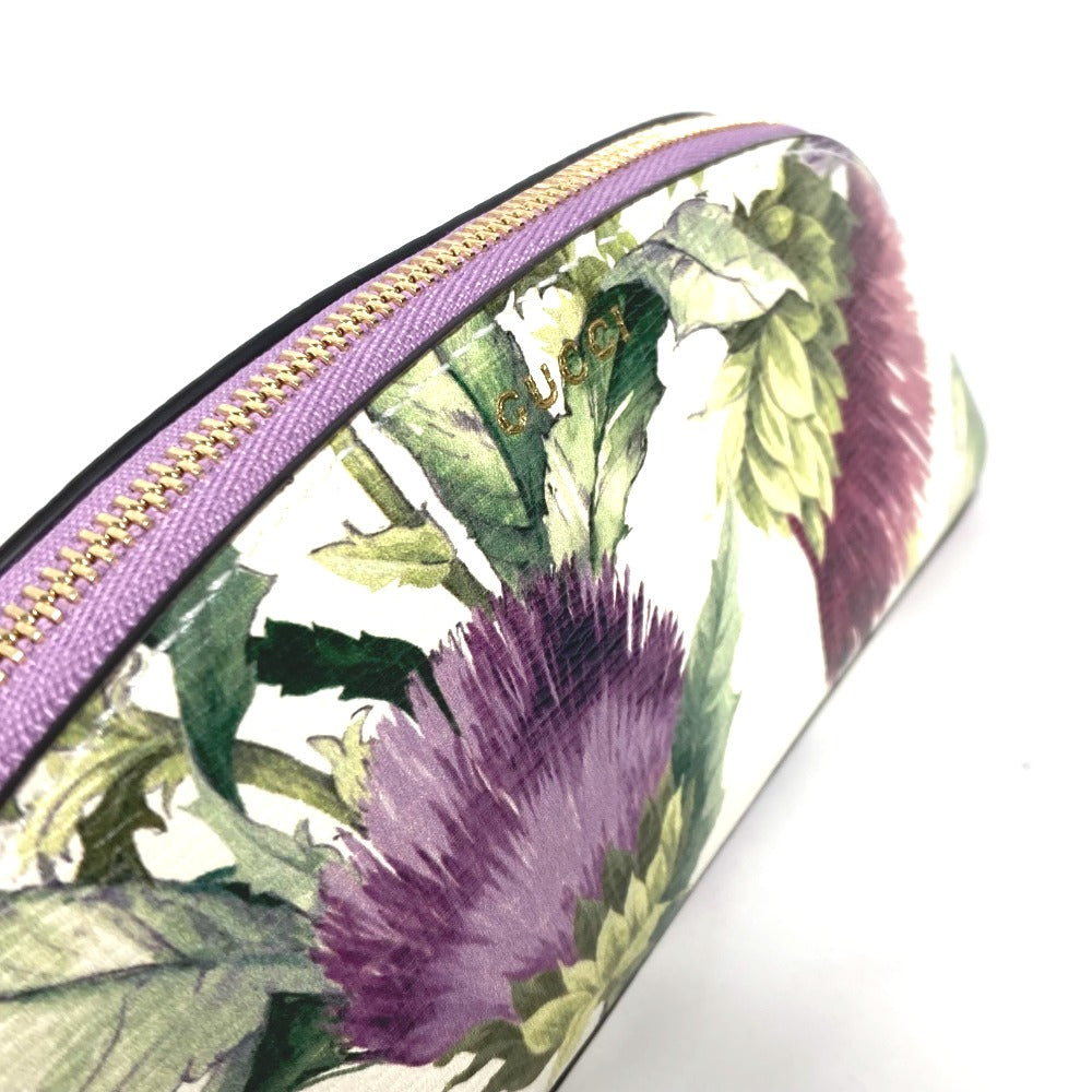 GUCCI pencil case 662130 leather purple Tian Flora Print Women Used Authentic