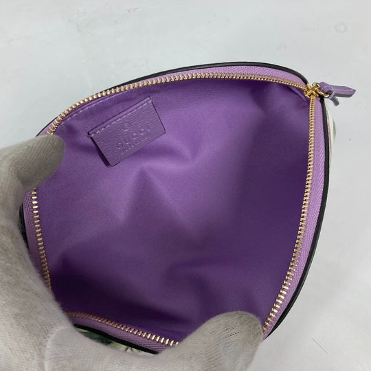 GUCCI pencil case 662130 leather purple Tian Flora Print Women Used Authentic