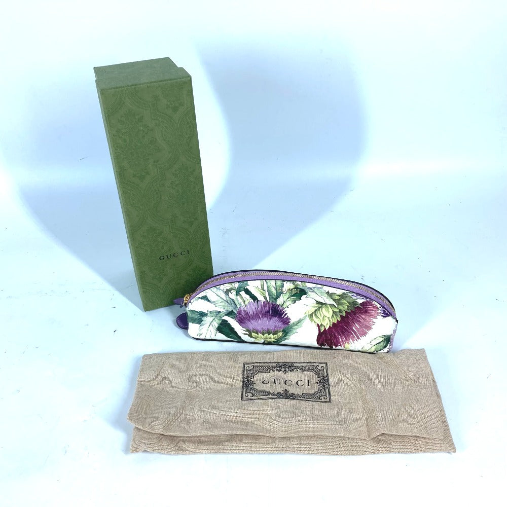 GUCCI pencil case 662130 leather purple Tian Flora Print Women Used Authentic