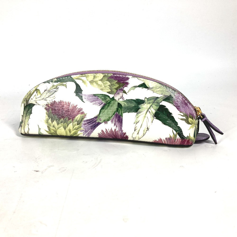 GUCCI pencil case 662130 leather purple Tian Flora Print Women Used Authentic