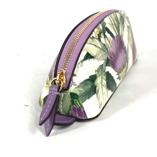GUCCI pencil case 662130 leather purple Tian Flora Print Women Used Authentic