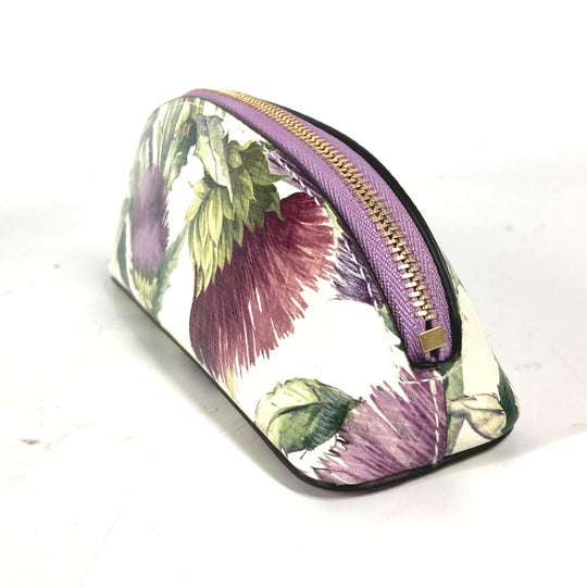 GUCCI pencil case 662130 leather purple Tian Flora Print Women Used Authentic