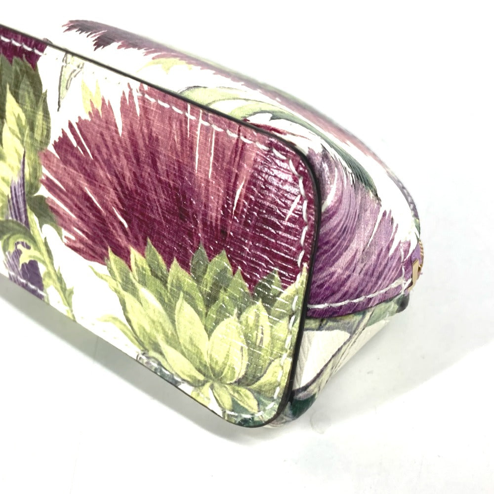 GUCCI pencil case 662130 leather purple Tian Flora Print Women Used Authentic