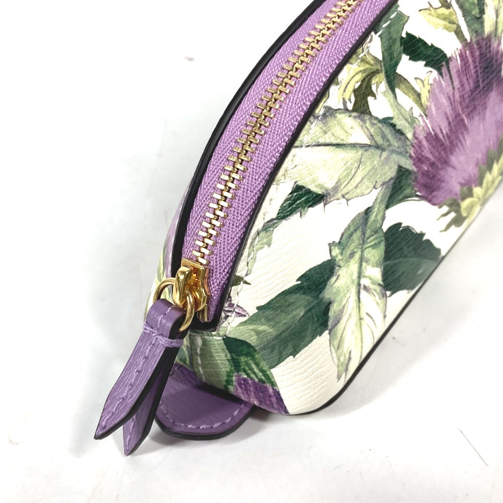 GUCCI pencil case 662130 leather purple Tian Flora Print Women Used Authentic