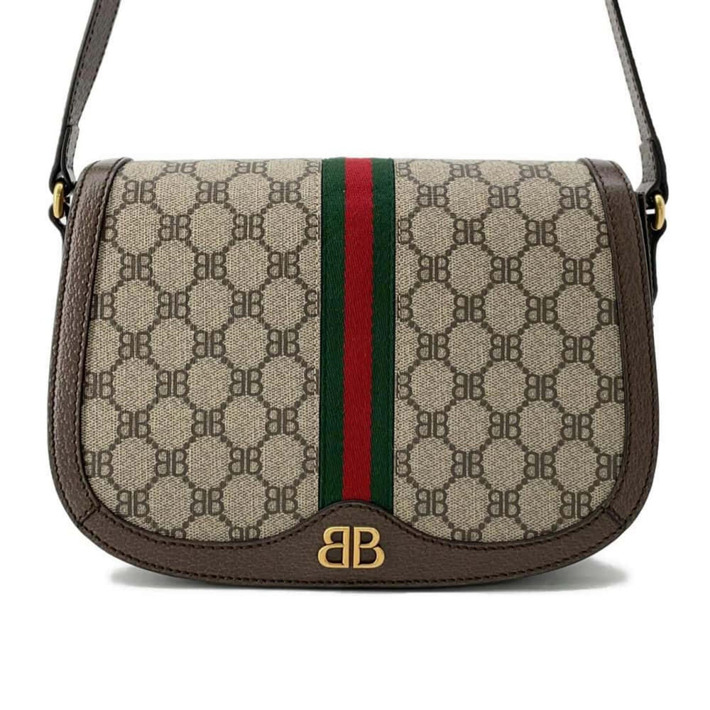 BALENCIAGA GUCCI Collaboration PVC Leather Beige Brown Shoulder Bag Preloved