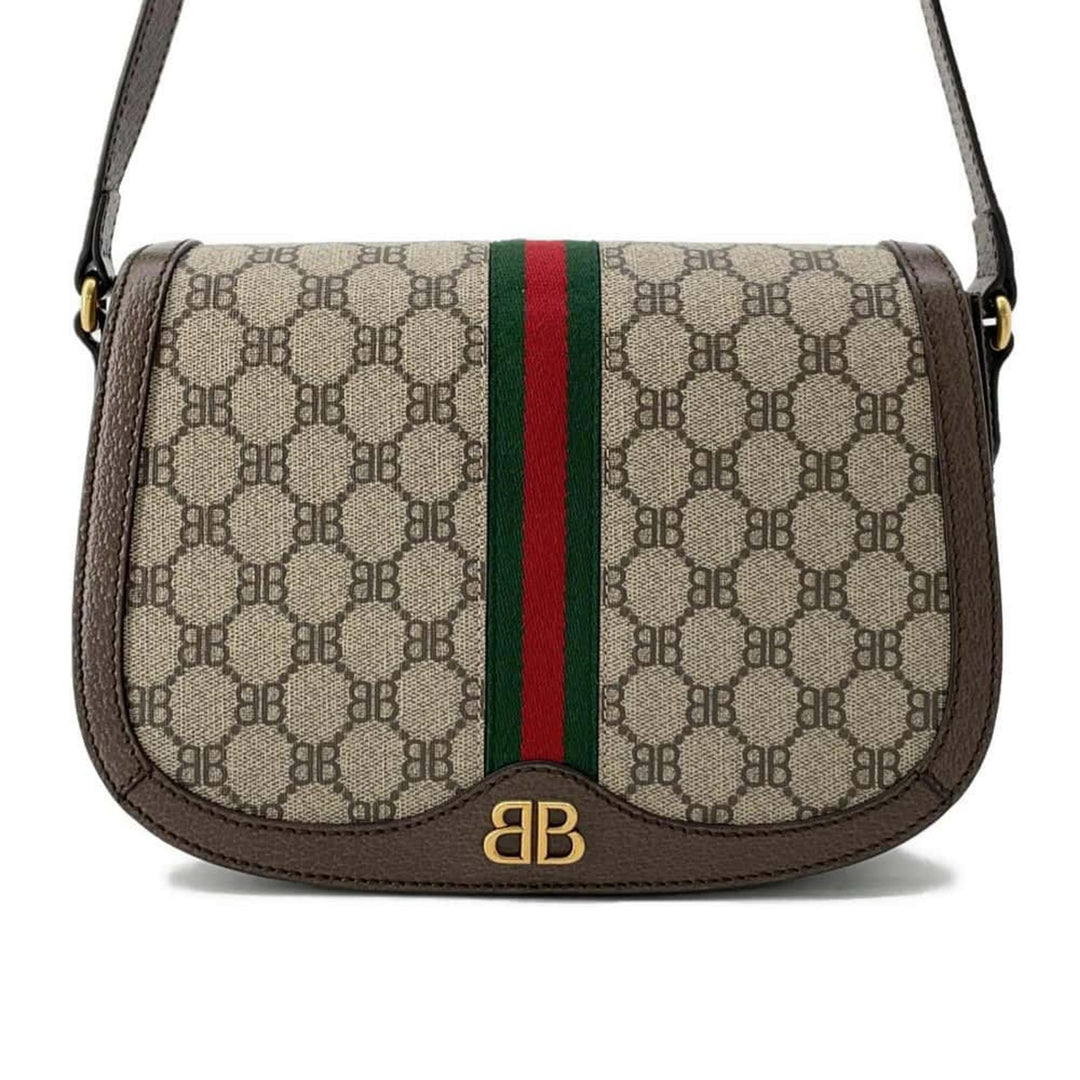 BALENCIAGA GUCCI Collaboration PVC Leather Beige Brown Shoulder Bag Preloved