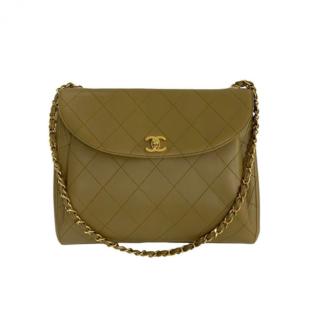 CHANEL Shoulder Bag lambskin beige Matrasse
