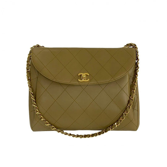 CHANEL Shoulder Bag lambskin beige Matrasse