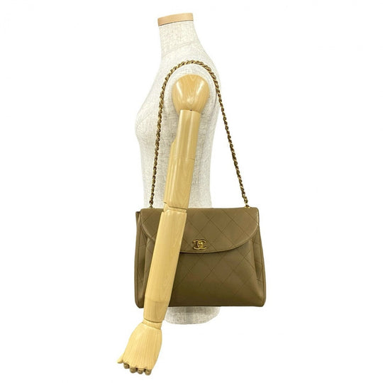 CHANEL Shoulder Bag lambskin beige Matrasse