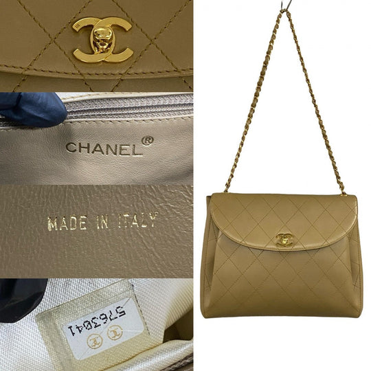 CHANEL Shoulder Bag lambskin beige Matrasse