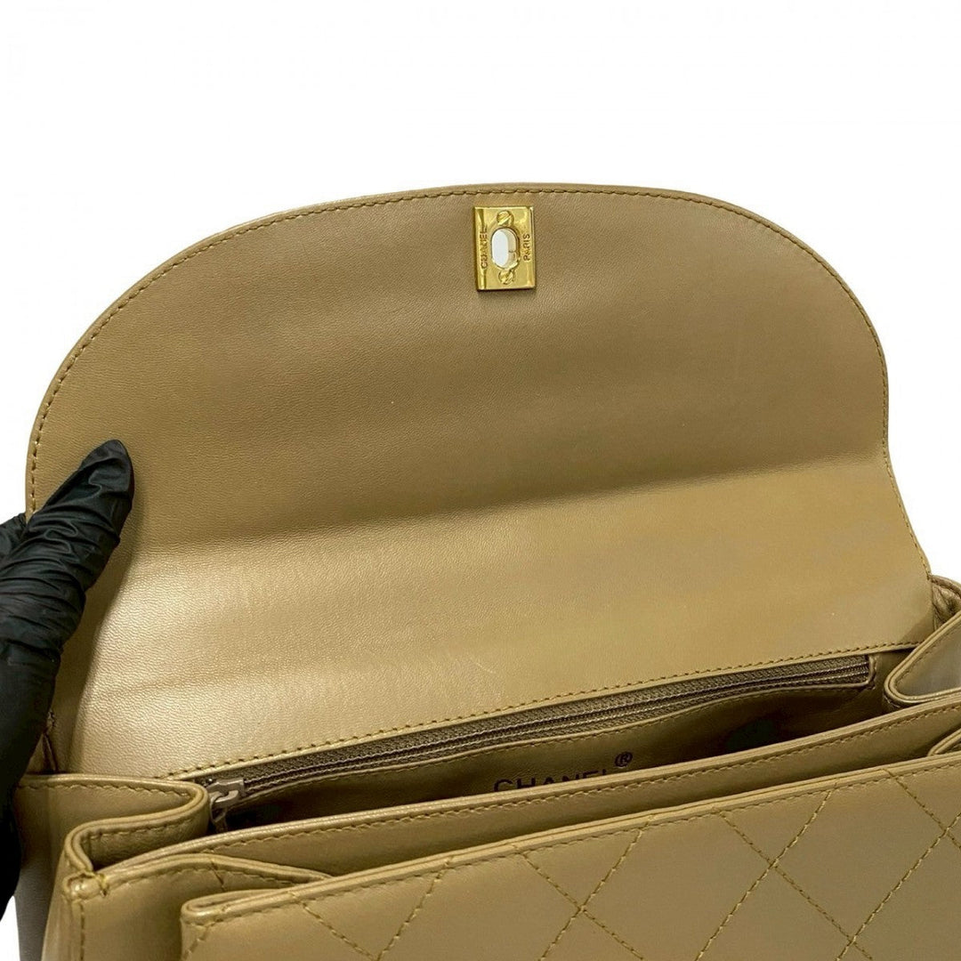 CHANEL Shoulder Bag lambskin beige Matrasse