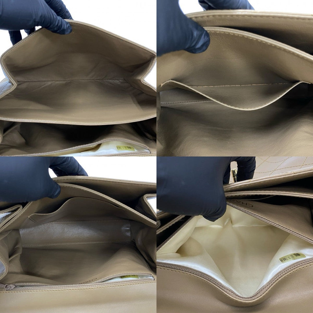 CHANEL Shoulder Bag lambskin beige Matrasse