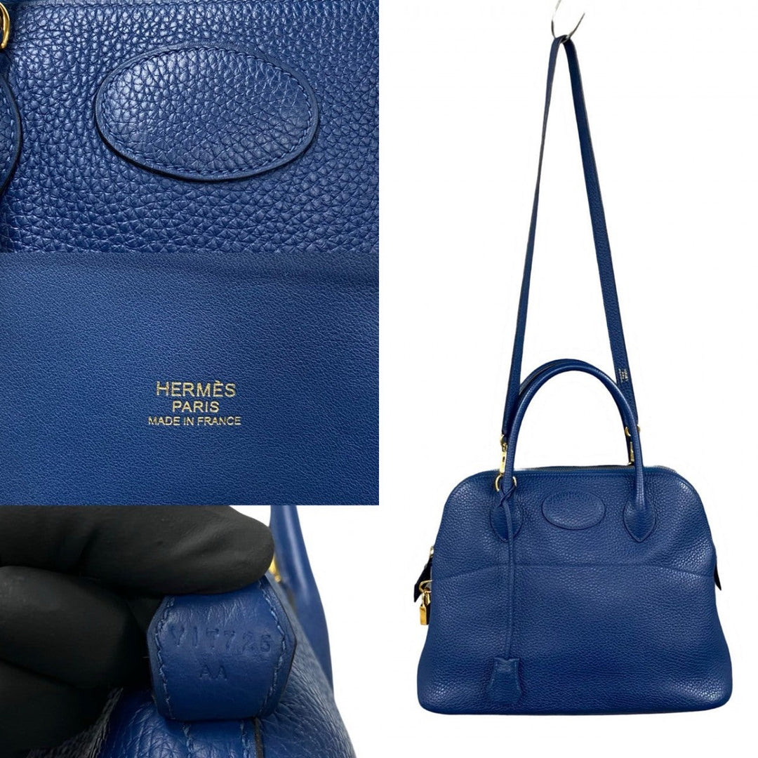 HERMES Shoulder Bag Taurillon Clemence blue Bored 31