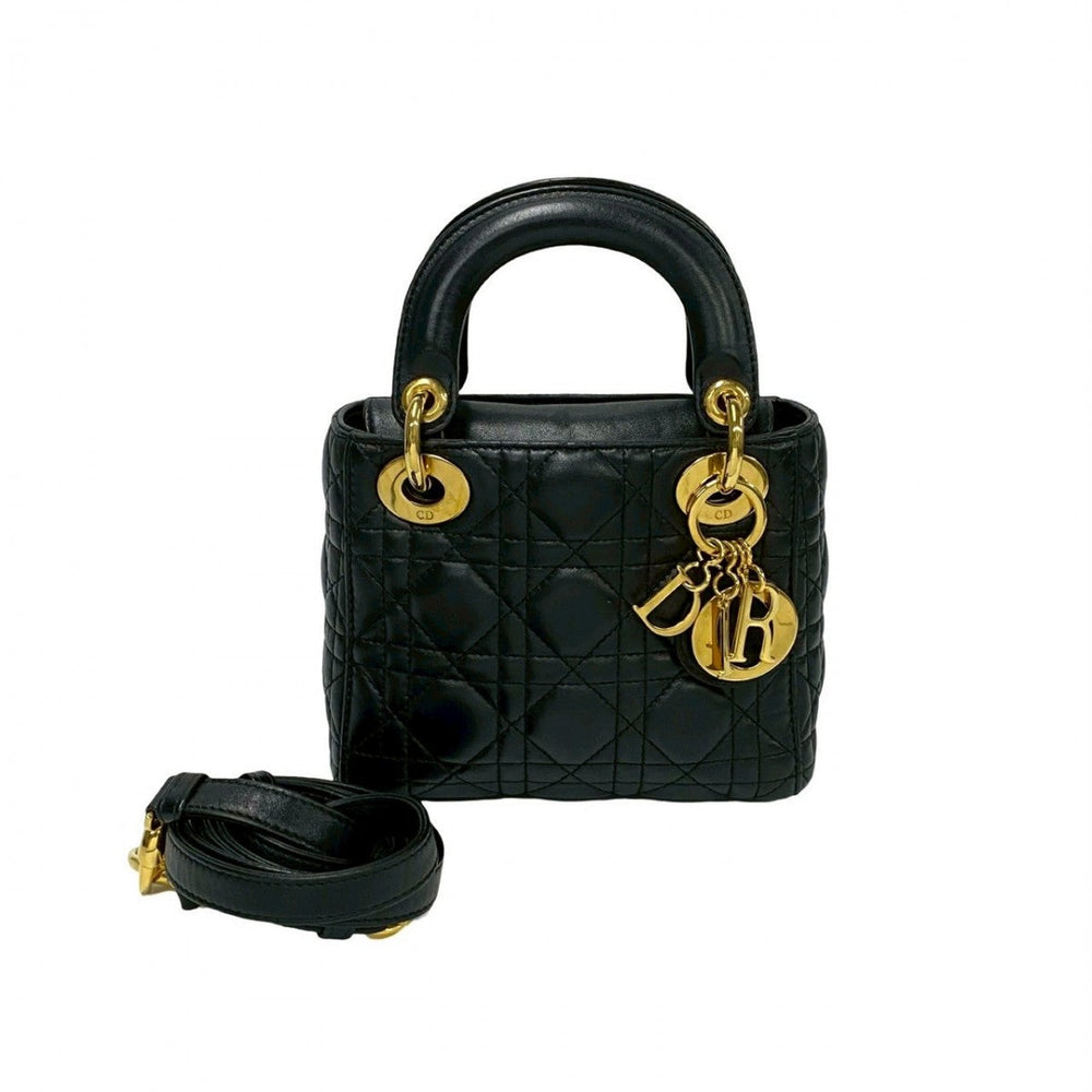 Dior Shoulder Bag leather black Lady Dior