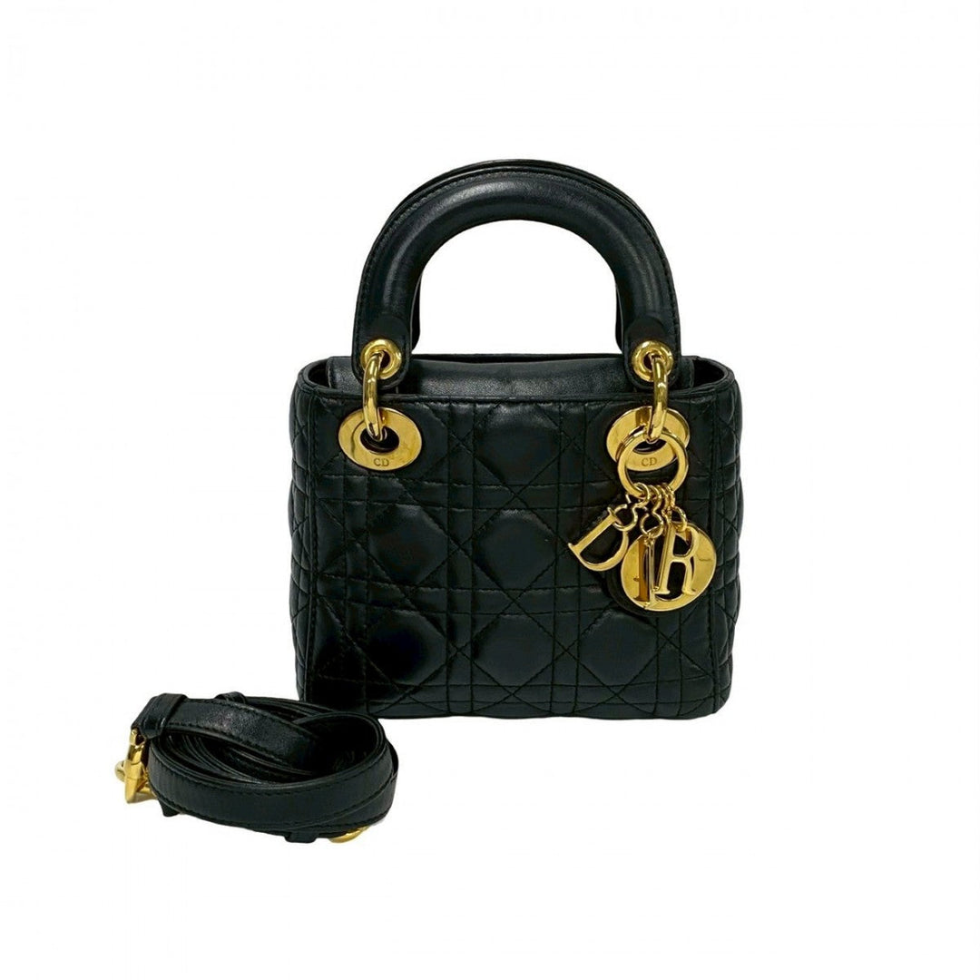Dior Shoulder Bag leather black Lady Dior