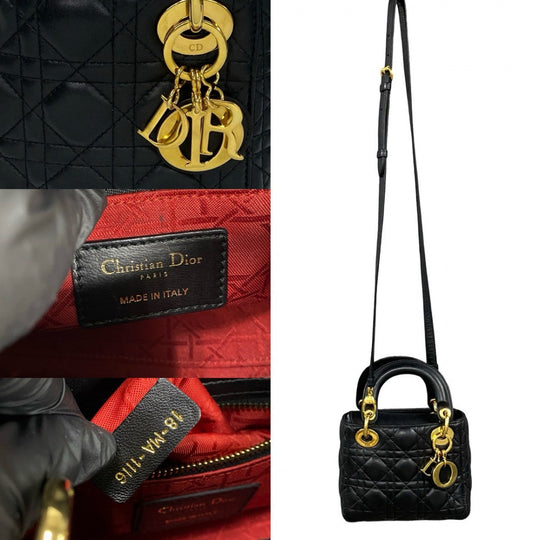 Dior Shoulder Bag leather black Lady Dior
