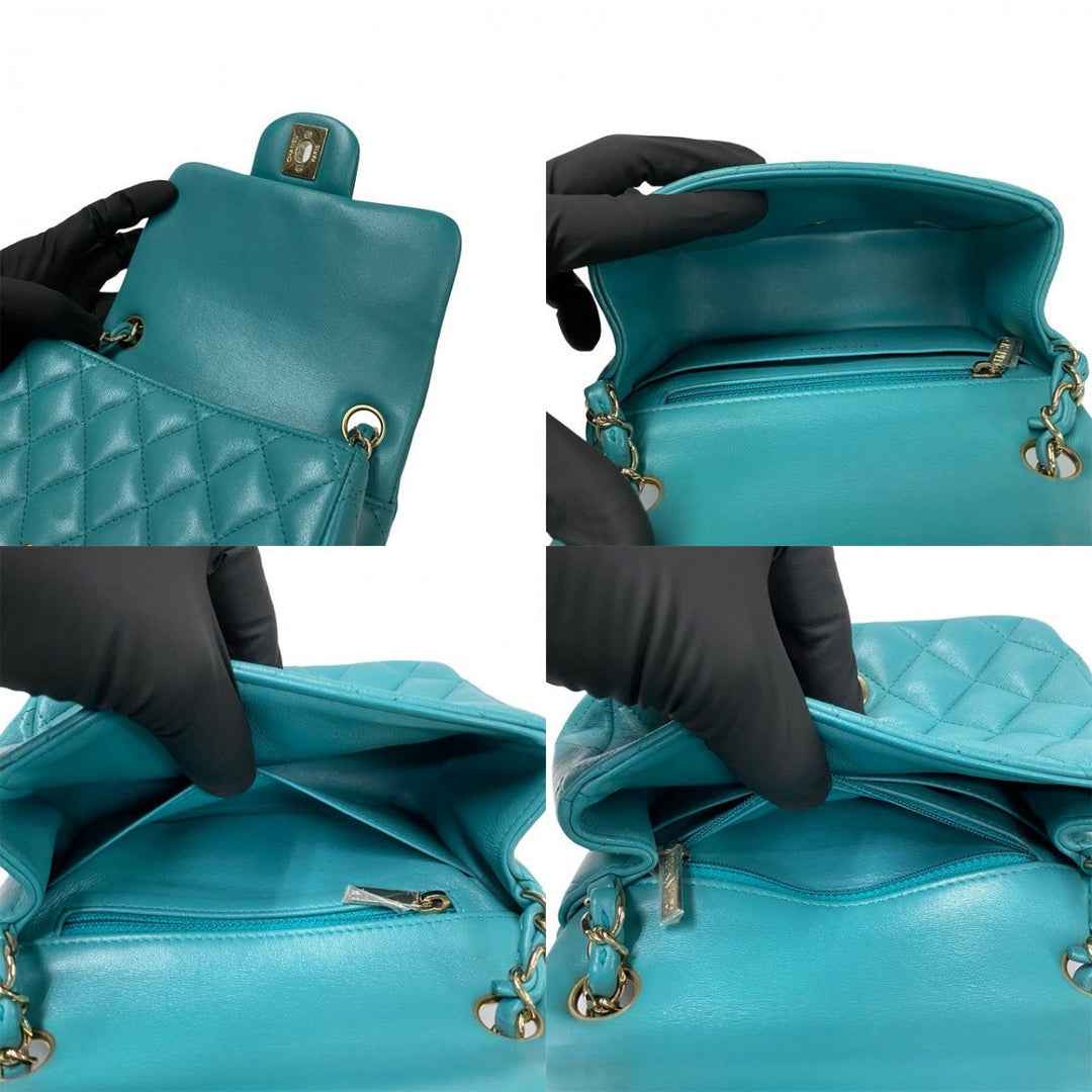CHANEL Shoulder Bag lambskin Turquoise Matrasse