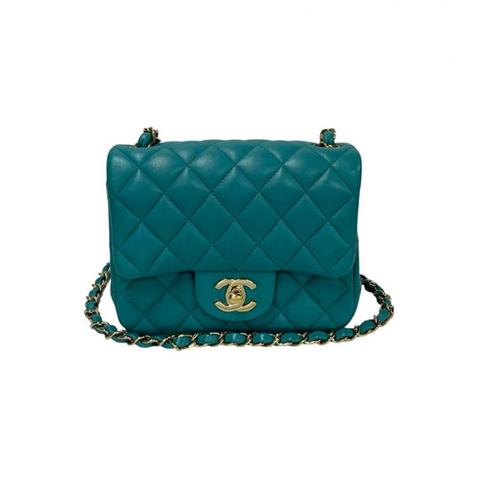 CHANEL Shoulder Bag lambskin Turquoise Matrasse
