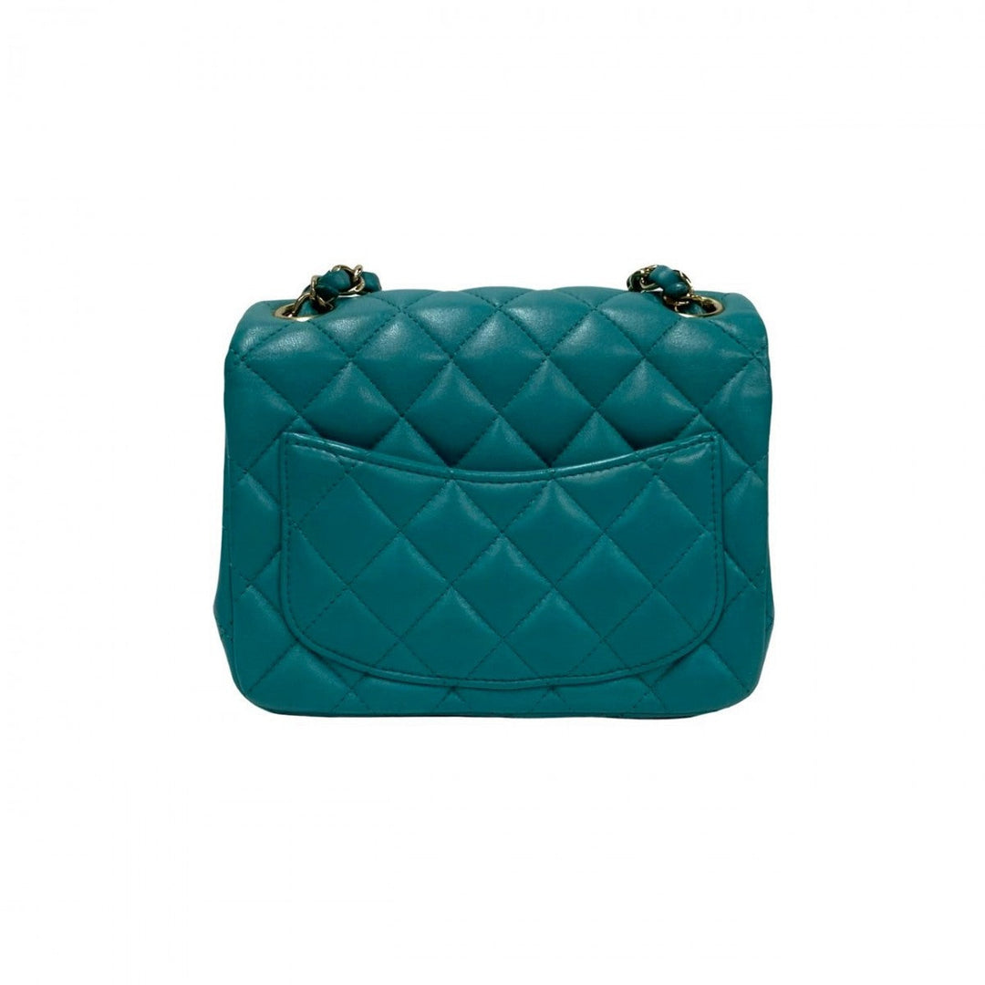 CHANEL Shoulder Bag lambskin Turquoise Matrasse