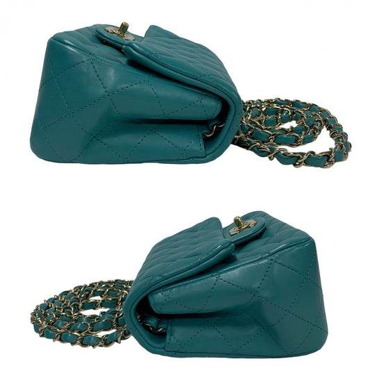 CHANEL Shoulder Bag lambskin Turquoise Matrasse